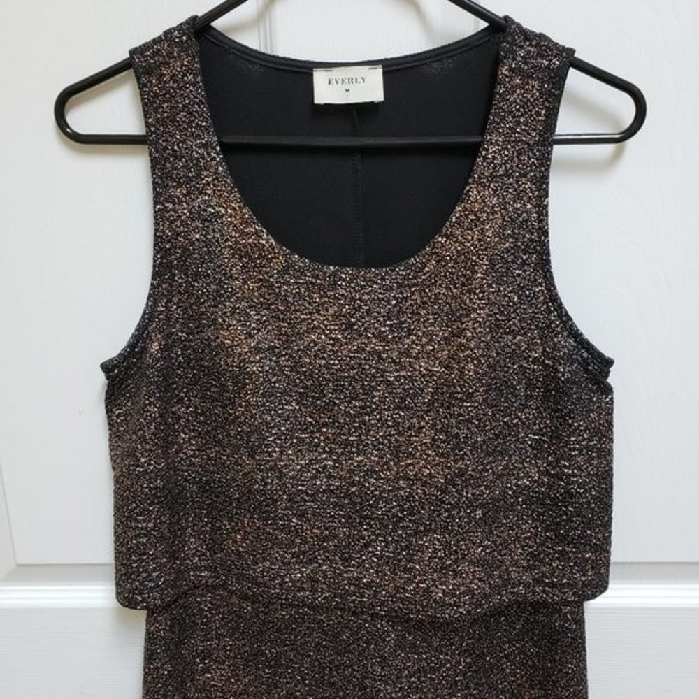 Everly M Black with Metallic Sparkle Layered Look Sleeveless Dress - Picture 3 of 11